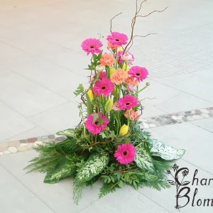 Hög dekoration med rosa germini